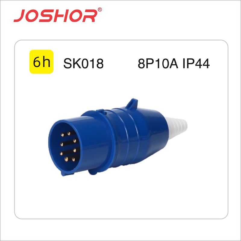 JOSHOR吊篮专用工业插头插座SK018 8芯10A/6P+N+E/IP44/6H/380V