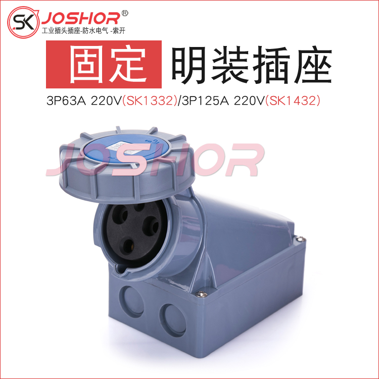 3芯63A明装工业防水插座SKN1332 3孔125A防水工业插座SKN1432