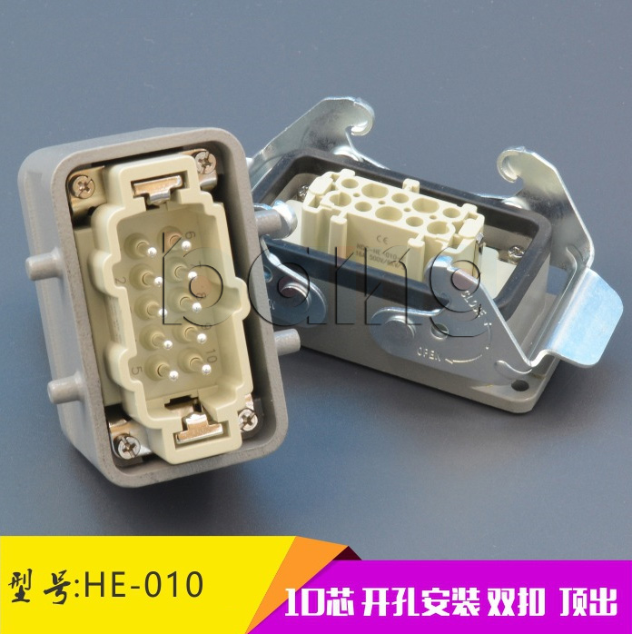 矩形插座重载连接器10芯16A航空插头HDC-HE-010-M/F